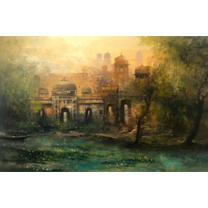 A. Q. Arif, 24 x 36 Inch, Oil on Canvas, Cityscape Painting, AC-AQ-318